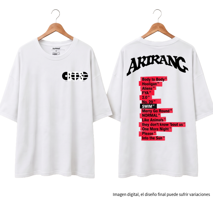 Remera Oversize "Tracklist Arirang: BTS Edition" Fanmade